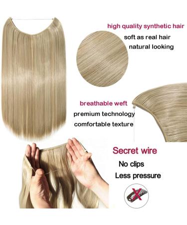 Invisible Secret Hidden Wire in Hair Extensions 20 Inches Long Wavy Curly Synthetic No Clip in Hairpieces Miracle Translucent Fish Line Ombre 2 Tone Sandy Blonde mix Bleach Blonde - Buy Online on GoSupps.com