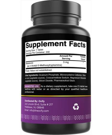 Oxify Melatonin 3 mg | 240 Tablets | Gluten-Free Non-GMO | Supplement Made in USA - Buy Online on GoSupps.com