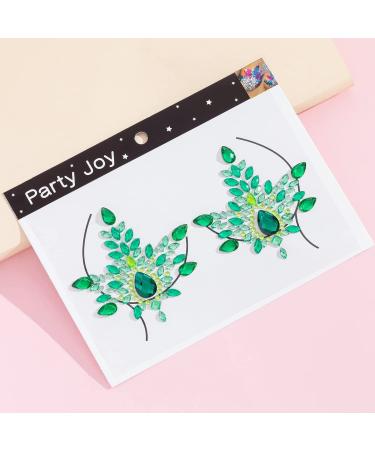 Leaves Face Body Gems Jewels for Women Face Breast Nail Gems Jewels Rhinestones Rave Party Club Featival Makeup Temporary Tattoos Green Breast Gems Blue Face Gems