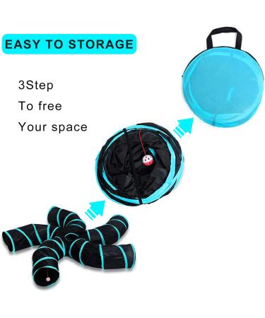 Extensible Collapsible Cat Tunnel Play Tent with Hairball Toy - Interactive 5-Way Maze for Cats, Puppies, Rabbits, Ferrets, Guinea Pigs - Indoor/Outdoor Fun with Storage Bag - Buy Online on GoSupps.com