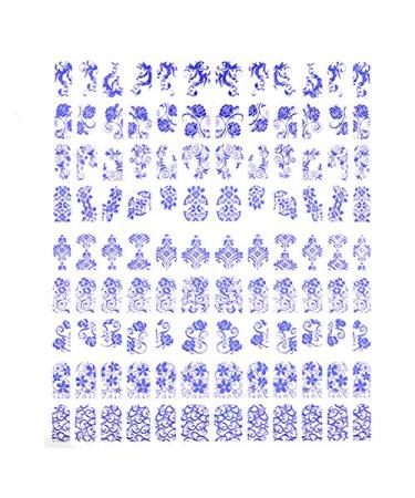 Warm Girl 108Pcs 3D Blue Flower Nail Art Stickers Decals Stamping DIY Nail Decoration Tools