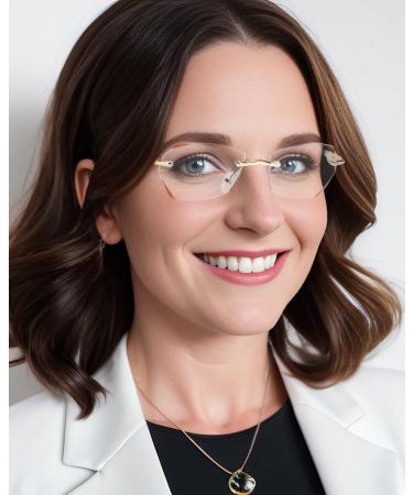 LUFF Rimless Reading Glasses for Women - Lightweight Anti Blue Light Readers Stylish Metal Frame Gold 4.0x - Buy Online on GoSupps.com