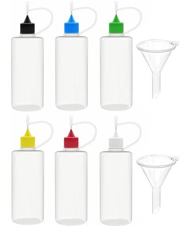 6 Pcs 4 Ounce Precision Tip Applicator Bottles 120ML Needle Tip Squeeze Glue Bottles with 2 Pcs Mini Funnels for Paint Quilling Craft  Glue  Liquid  Alcohol Ink  Acrylic Painting  Multicolor Lids