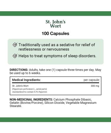 Nature's Bounty St. John's Wort 300mg Pills Supplement Helps to Treat Symptoms of Sleep Disorders 100 Capsules - Buy Online on GoSupps.com