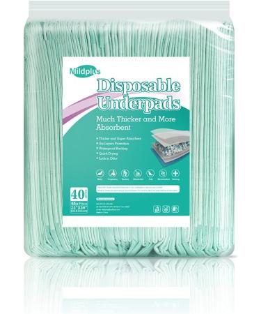 MILDPLUS Disposable Underpads 23'' X 36'' Heavy Absorbency (40 Count) - Waterproof Pee Pads for Incontinence - Thicker Chux Pads for Adults, Kids, and Pets - Buy Online on GoSupps.com