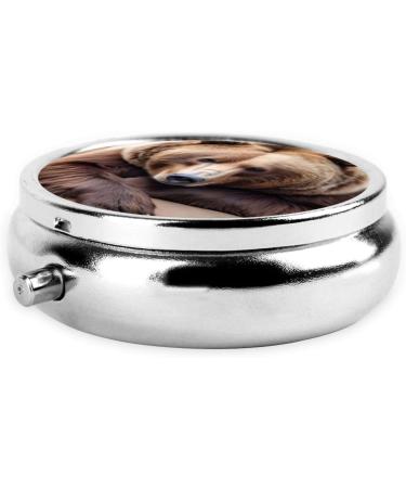 Round Pill Box 3 Compartment - Portable Travel Pill Organizer for Vitamins - Compact Medicine Case - Brown Bears Design - Buy Online on GoSupps.com
