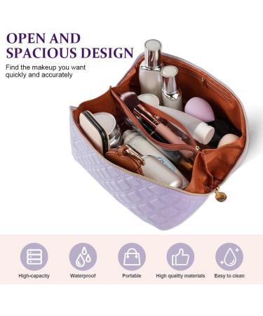 Aucuu Premium PU Cosmetic Travel Bag - Large Capacity Layered Organizer, Waterproof & Portable Zipper Case - Gift for Women - Light Purple - Buy Online on GoSupps.com