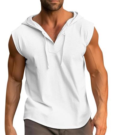 Rosennie Men's V-Neck Stringer Tank Top - Sleeveless Hoodie for Summer Gym & Bodybuilding - Loose Fit Muscle Shirt in White XL - Buy Online on GoSupps.com
