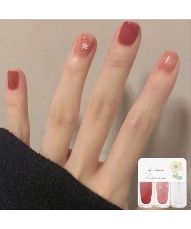 Jelly Nail Polish Red Tea Cherry blossoms Sparkles Crystal Gel Polish and Top Coat Nail Polish 3-in-1 Set Fast Drying and Long Lasting Jelly Nail Varnish Set Red Gel Nail Polish Gift Set