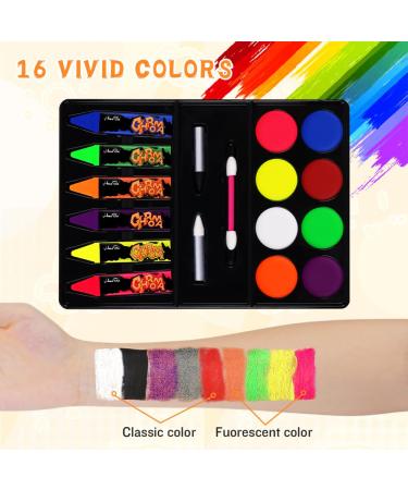 Buy Aoowu Kids Makeup Set - Washable Neon UV Face Paint & Body Color Pencils (16 Colors) for Halloween & Carnival - Buy Online on GoSupps.com