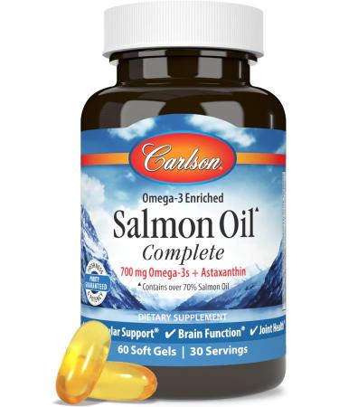 Carlson - Salmon Oil Complete 700 mg Omega-3s + Astaxanthin Cardiovascular Support Brain Function & Joint Health 60 Softgels 60 Count (Pack of 1) - Buy Online on GoSupps.com