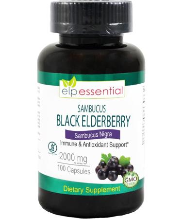 ELP ESSENTIAL Black Elderberry Capsules 2000mg | 100 Count | Super Concentrated Sambucus Extract Antioxidant and Immune 100 Count (Pack of 1) - Buy Online on GoSupps.com
