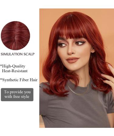 OUFEI Red Bob Wig with Bangs for Women Short Wavy Natural Synthetic Hair Heat Resistant Wigs Cosplay Daily Party Use Red(8134-1) - Buy Online on GoSupps.com