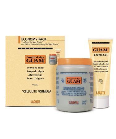 GUAM Seaweed Mud Convenience Economy Pack: Original Formula Body Wrap 1KG + Strengthening Anti-cellulite Gel 250ml, Cellulite Remover Kit, Cellulite Treatment Set