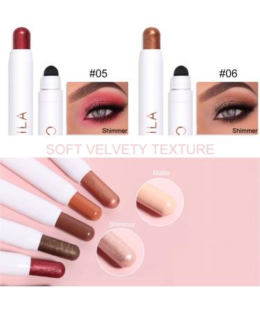 6PCS Matte & Shimmer Eyeshadow Stick Set | Creamy & Waterproof | Highlighting Pigmented Eye Shadow Pencils | Includes 2PC Double End Brush - Buy Online on GoSupps.com
