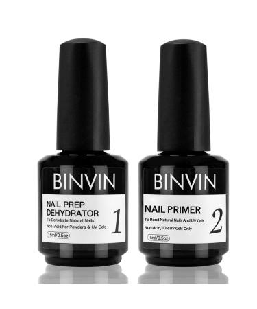 Binvin Gel Nail Polish Primer  15ml Acid Free Natural Nail Prep Dehydrator & Bond Primer  Air Dry Superior Bonding Primer for Acrylic Powder Nail Supplies Set