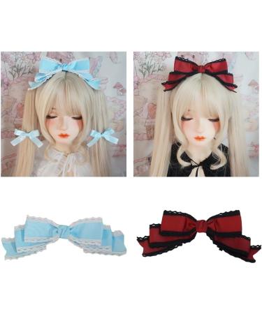 XIAHIOPT Lace Bowknot Barrettes for Cosplay Party Bow Barrette Women Role Play Hair Clip Anime Maid Costume Headdress Red and white - Buy Online on GoSupps.com