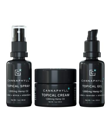 Topical Essentials Trio (Cream Gel Spray) 1 000 mg Extract for Skin Back Shoulder Muscle Nerves and Joints Made with Elderberry Lavender Neroli Marjoram and Cedarwood