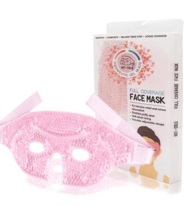 VJOLI Cooling Warm Full Face Mask Mineral Beads Facial Eye Mask for Sleeping Migraine Headache Stress Relief Reduces Eyes Puffiness Dark Circles Skin Care Freezable Microwavable Half mask Pink