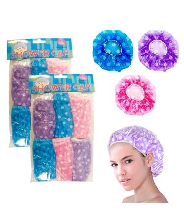 8 X Womens Purple Shower Caps Bath Hat Waterproof Elastic Band Protects Hair