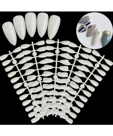 120pcs Practice Fake Nails Oval Shape Full Cover Stiletto Practice Fake Nail Tips False Nail Art Tips For Practice Hand Display Nails Art Gel Design - Natural
