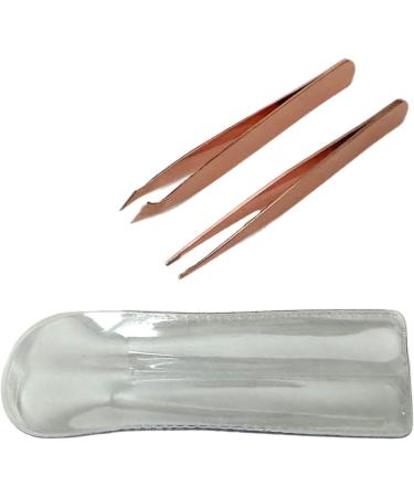 2pc Compact Tweezers Set - Slanted & Pointed Tips - Stainless Steel Rose Gold - Multipurpose Tool for Eyebrows, Facial Hair, Splinters, and Ingrown Hairs - Buy Online on GoSupps.com