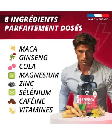 Men's Testosterone Formula | Men's Performance | Strength Energy Endurance | 90 Capsules for Blood Circulation | Ginseng MACA - Cola - Vitamins and Minerals | TRYVITE Energy & Performance - Buy Online on GoSupps.com