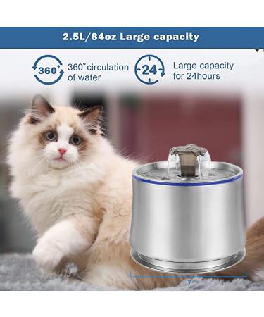 JJYPET 84oz/2.5L Stainless Steel Cat and Dog Water Fountain with Ultra-Quiet Pump and Filters for Multiple Pets - Buy Online on GoSupps.com