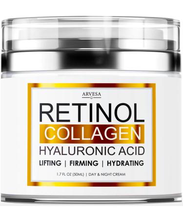 Retinol Cream for Face - Facial Moisturizer with Collagen Cream and Hyaluronic Acid - Anti Aging Face Cream Day and Night Moisturizer - Hydrating Wrinkle Cream for Women and Men - Serum For All Skin Types