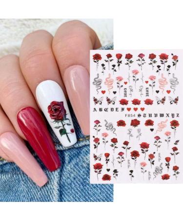 Flower Adhesive Sliders French Nail Stickers 3D Rose Floral Pink Red Blue(F-856) (F) - Buy Online on GoSupps.com