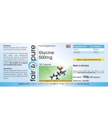 Fair & Pure - Glycine 500mg - vegan - highly dosed - with 2000mg of glycine per daily dose - 180 capsules - Buy Online on GoSupps.com