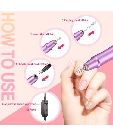 Professional Electric Nail Drill Kit - 23000RPM Adjustable Speed Manicure Pedicure Set | 12-in-1 Electric Nail File for Acrylic Nails (Purple) - Buy Online on GoSupps.com