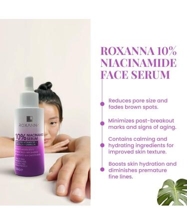 Roxanna 10% Niacinamide Face Serum 50ml with Pro Vitamin B5 Centella Camellia Tackles Blemishes Minimises Pore Appearance Fades Brown Spots - Buy Online on GoSupps.com