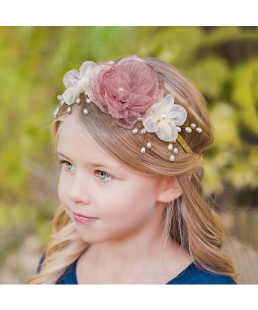 IYOU Girls Princess Headband Pink Flower Hair Bands Pearls Birthday Wedding Communion Hair Accessories for Kids - Buy Online on GoSupps.com