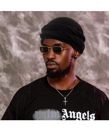 Yohou 2PCS Halo Turban for Men - Satin Lined Durag for Sleeping & Stylish Head Wraps - Black+Yellow - Buy Online on GoSupps.com