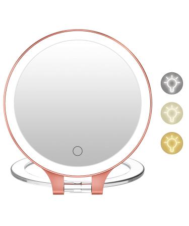 Magnifying Mirror 10X 1X Double Sided Magnification Makeup Vanity Mirror Rechargeable Lighted Mirror with 3 Color Setting Adjustable Rotation LED Vanity Desk Mirror Rosegold