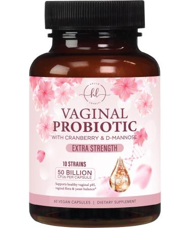 Vaginal Probiotics 50 Billion CFU - 10 Unique Strains With Cranberry & D Mannose - Vaginal PH Flora Feminine Health Balance Support - Women Health Probiotic Supplement Bottled in USA - 60 Capsules 60 Count (Pack of 1)