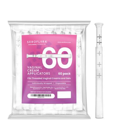 Seroflora Disposable Vaginal Cream Applicators - Fits Preseed, Premarin, Estrace, and Most OTC Gels, Lubricants, and Creams - Threaded End, Comfort Tip, and Dosage Markings (60 pack) - Buy Online on GoSupps.com