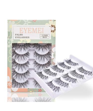 False Eyelashes 5 Pairs Multipack Synthetic Fiber Material 3D Lashes Natural Reusable Lashes for Professional Used for Women Girls by EYEMEI Glam Wispies
