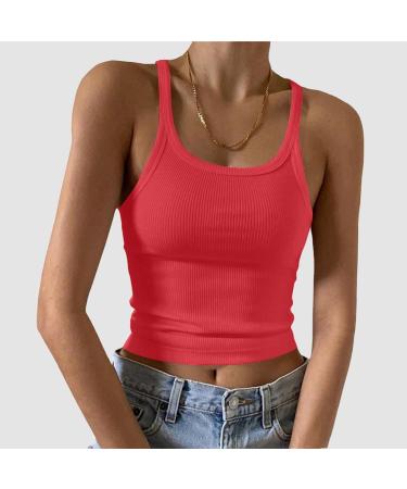 Womens Tank Tops Summer T Shirts Sleeveless Deep V-Neck 2024 Casual Loose Fitting Spaghetti Straps Vest Tunic Blouses 4970-eumxw-c-red L - Buy Online on GoSupps.com