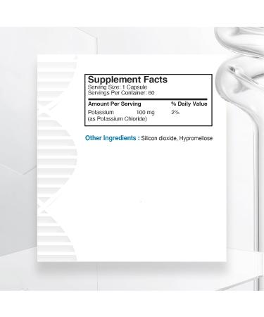 Biogenique Potassium Chloride - 60 Capsules Potassium 100MG - Healthy Muscle Function Heart Health & Electrolyte Balance - Made in Canada Pharmaceutical Grade Non-GMO - Buy Online on GoSupps.com