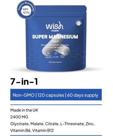 Magnesium Glycinate 7 in 1-2400mg Magnesium Supplements to Support Stress Relief Sleep Heart Health Nerves Muscles and Metabolism* - with Magnesium Citrate Malate L-Threonate - 120 Capsules - Buy Online on GoSupps.com