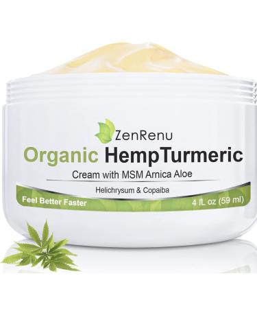Organic Hemp Cream Large (4 oz) Value Size by ZenRenu - MSM Turmeric Arnica - Made in USA Premium Hemp Oil