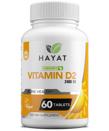 HAYAT Vitamins Vegan Natural Vitamin D 2400 IU D2 Certified Halal 60 Tablets