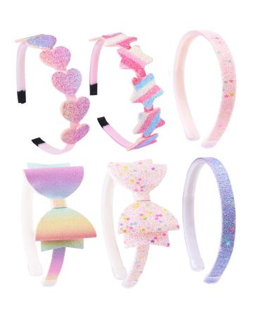 Lizioo 6 Pack Girls Headbands Glitter Kids Headbands Bow/Heart/Star Headbands Sweet Hairband For Toddler/Girls/Teens Set-B