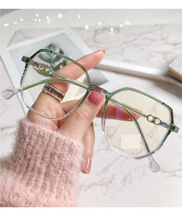 Parwana fashionable anti-blue lighting glasses oversized computer reader comfortable clear view flat light-mirror glasses (color: green size: +200) +200 green