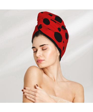 Ladybug Pattern Microfiber Hair Towel Wrap - Super Absorbent & Quick Dry for All Hair Types | Coral Velvet Softness - Buy Online on GoSupps.com