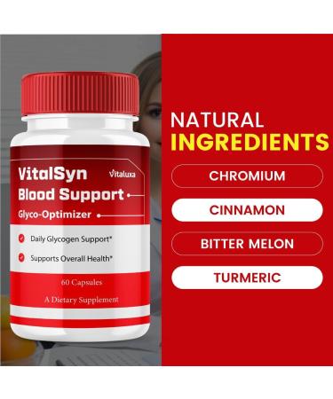 Vitalsyn Blood Support Vitalsin Glyco Optimizer Capsules Advanced Formula Supplement VitalsynBlood Glycogen Pills Blood Flow Balance Control Vitalsym Premium Blend Vital Syn Health (60 Capsules) - Buy Online on GoSupps.com