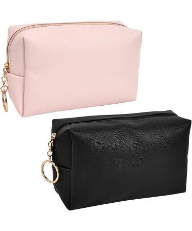 2-Piece PU Travel Makeup Storage Bag - Waterproof Organizer for Women Men & Kids - Pink & Black Cosmetic Bags - Buy Online on GoSupps.com