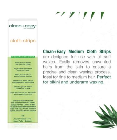Clean + Easy Medium Cloth Strips for Hair Removal | Wax Strips for Legs & Bikini Waxing - 100 Mess-Free Strips for Salon and At-Home Treatment - Buy Online on GoSupps.com